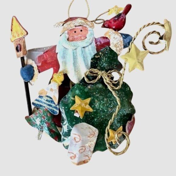 NWT VTG  Kurt Adler Santa Cardinal Birdhouse Christmas Tree Ornament Met… - Picture 2 of 12